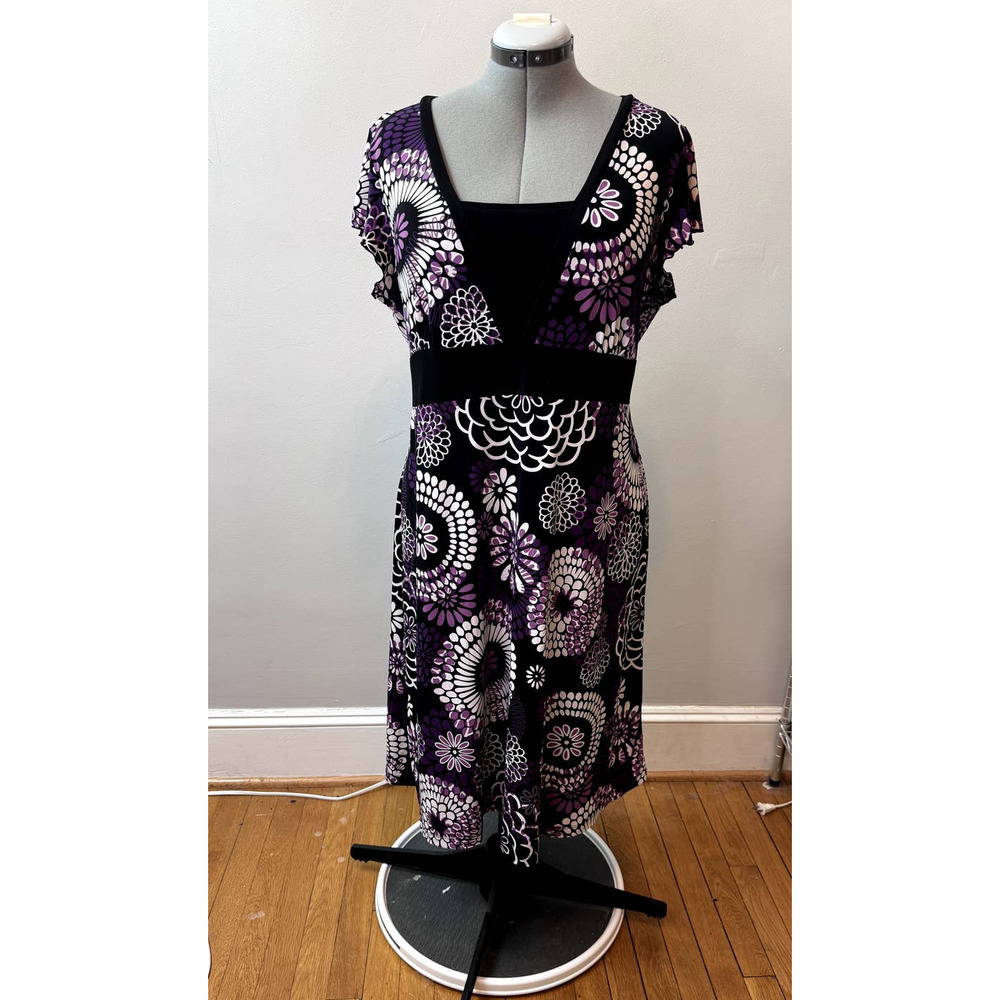Vintage Perseption Women Size 2x Boho Modern Purple Knee-Length Patterned Dress